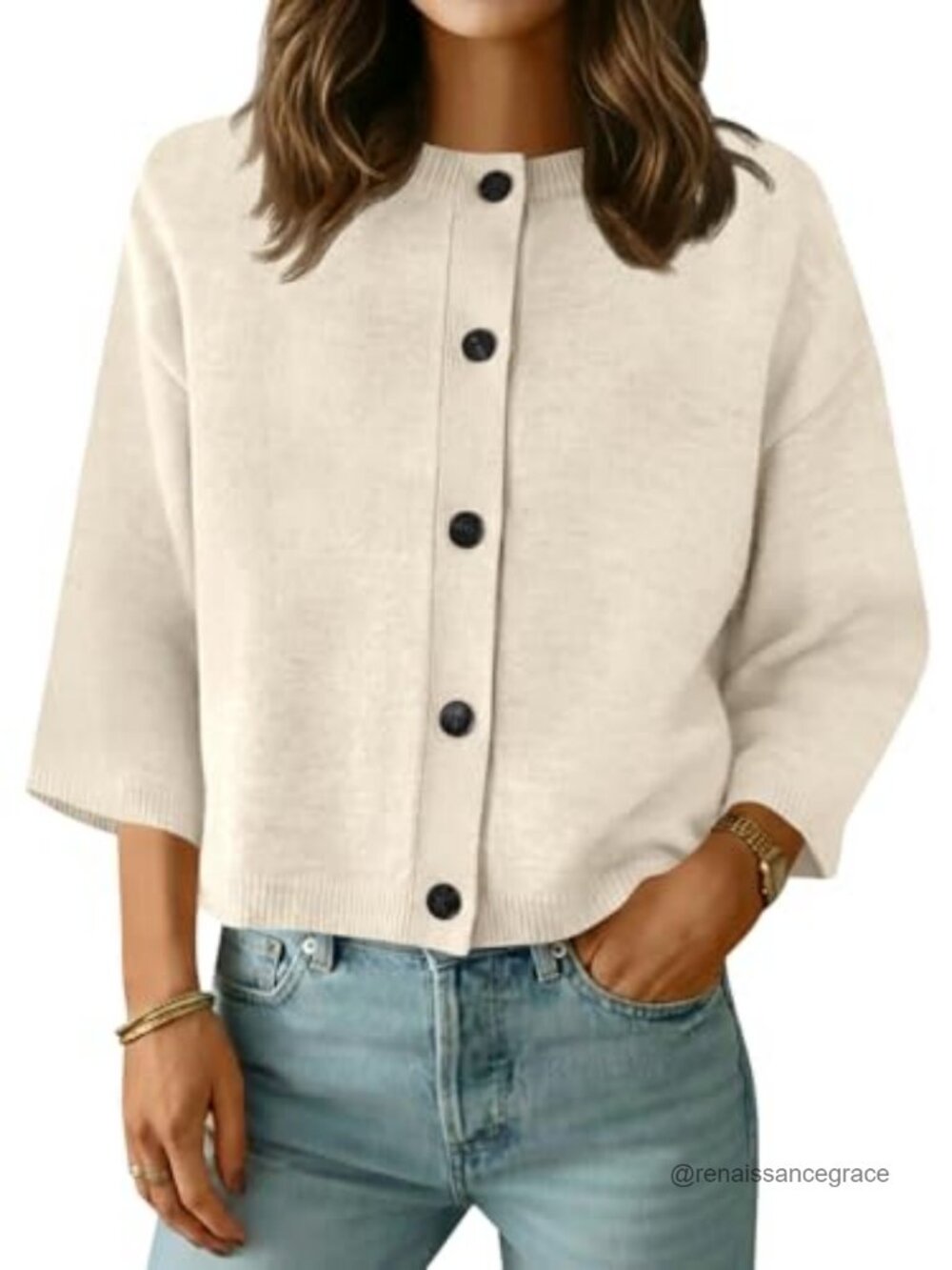 Womens Short Sleeve Knit Cardigan Button Down Crew Neck Lightweight Summer